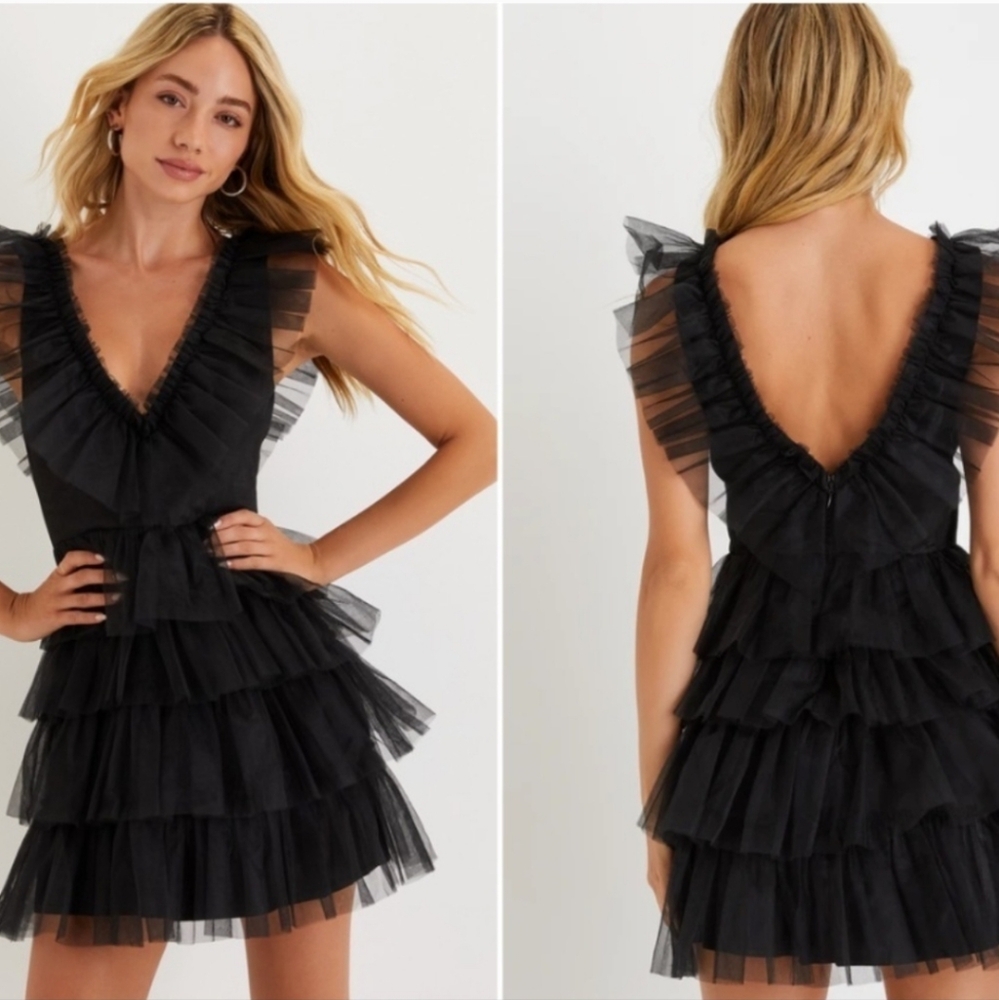 NWT LULU'S Tiered Tulle Mini Dress - Picture 2 of 9